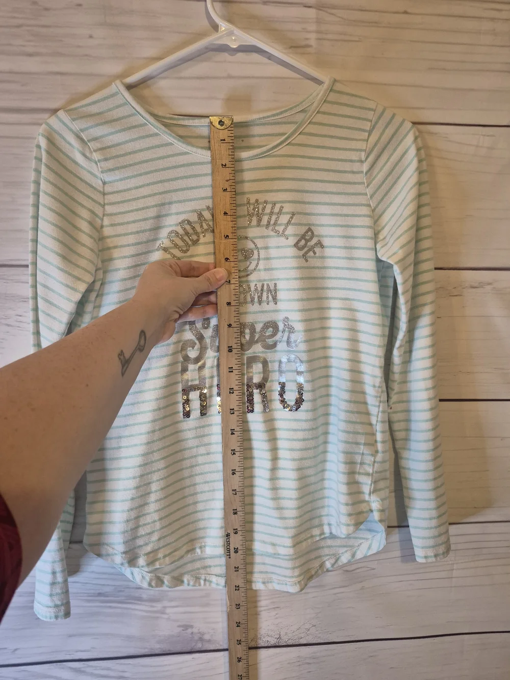 The Children's Place Mint and White Striped Sequin Graphic Long-Sleeve Tee